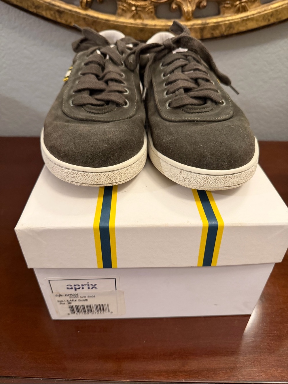 Suede Low-Top Sneakers in Olive Green